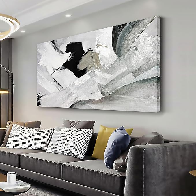 Abstract Wall Art Home Wall Decor Black White and Grey painting Abstract Canvas Art Framed Artwork Modern Home Wall Decor for Living Room Bedroom Office 29"x58"