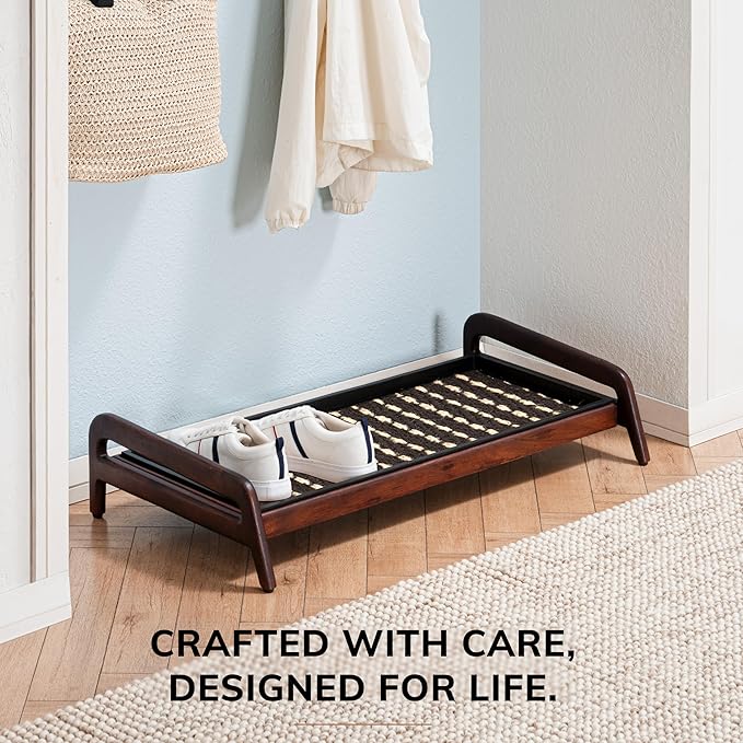 Anji Mountain Heavy Duty Waterproof Wooden Shoe Storage Mat Organizer/Boot Storage Tray Multi Use for Entryway with Coir, Gray and Ivory Insert, 1 Tier, Fits 3 Pair (36.5" Wide)