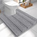 OLANLY Thick Toilet Rugs U-Shaped 24x20, Extra Soft Absorbent Chenille Striped Contour Bathroom Rugs for Toilet, Dry Quickly, Machine Washable, Non-Slip Bath Mat, Grey
