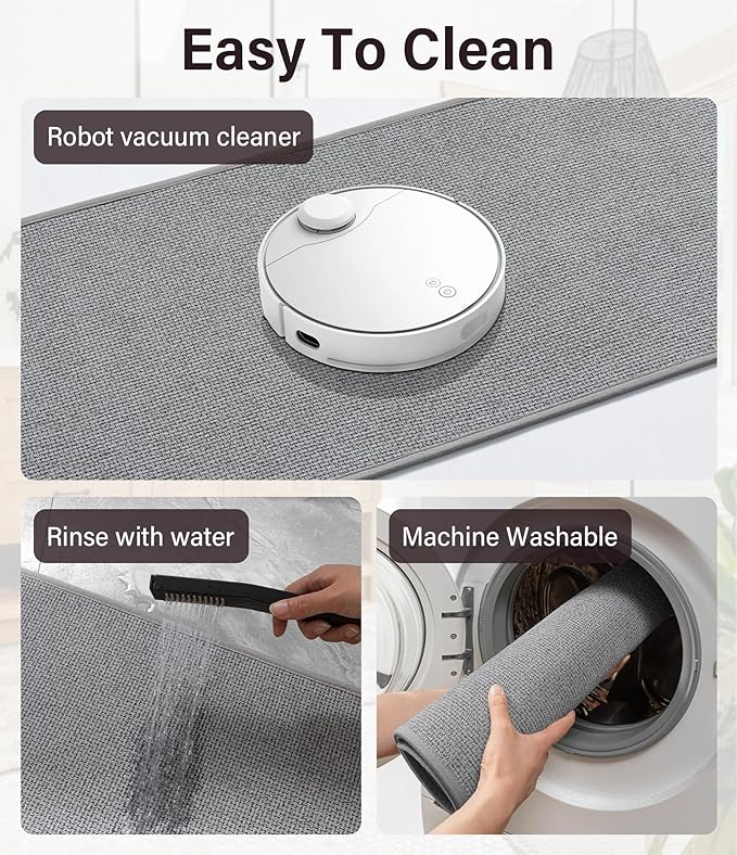 YIHOUSE Bathroom Rugs Mats Sets 3 Pieces Gray, Ultra Thin Bath Mat Absorbent Non Slip Bath Rugs for Bathroom Washable, Shower, Sink, Laundry (Gray, 3 Pieces)