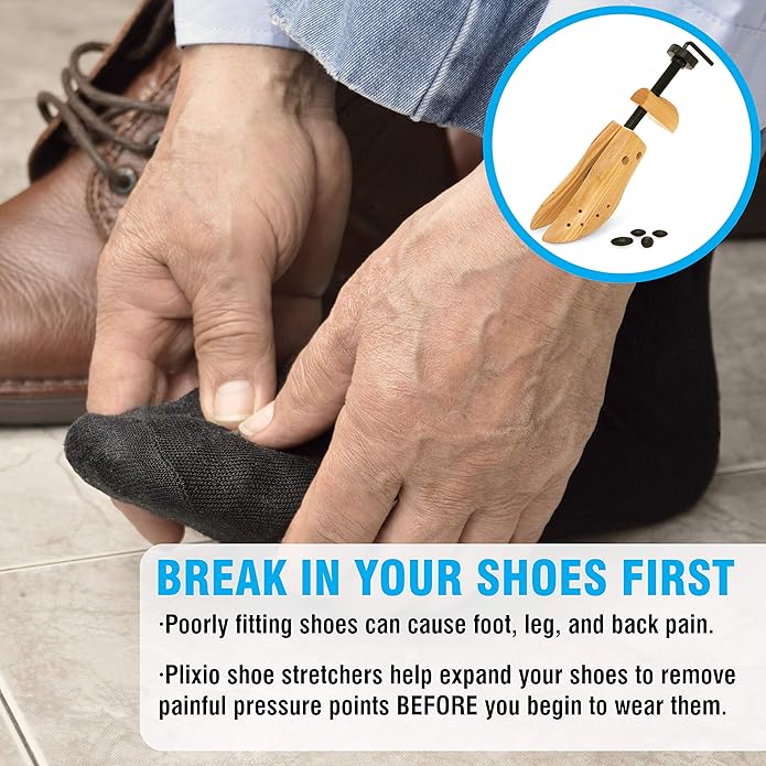 Plixio Shoe Stretcher Women and Men's Shoe Widener - Wooden Expander for Wide Feet, Bunions or Calluses (2 Pack)