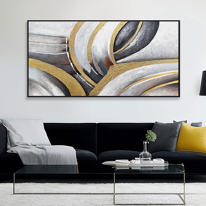 Abstract Wall Art Gold and White Framed Canvas Painting Artwork Modern Home Canvas Wall Decor Suitable for Living Room Bedroom Restaurant Office 29"X58"