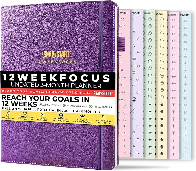 12 Week Focus Planner: High Performance Project Planner - Stay Focused and Achieve your Goals - Weekly and Daily Pages with Scientifically Proven Prompts - Undated, 7x10inch Purple Hardcover
