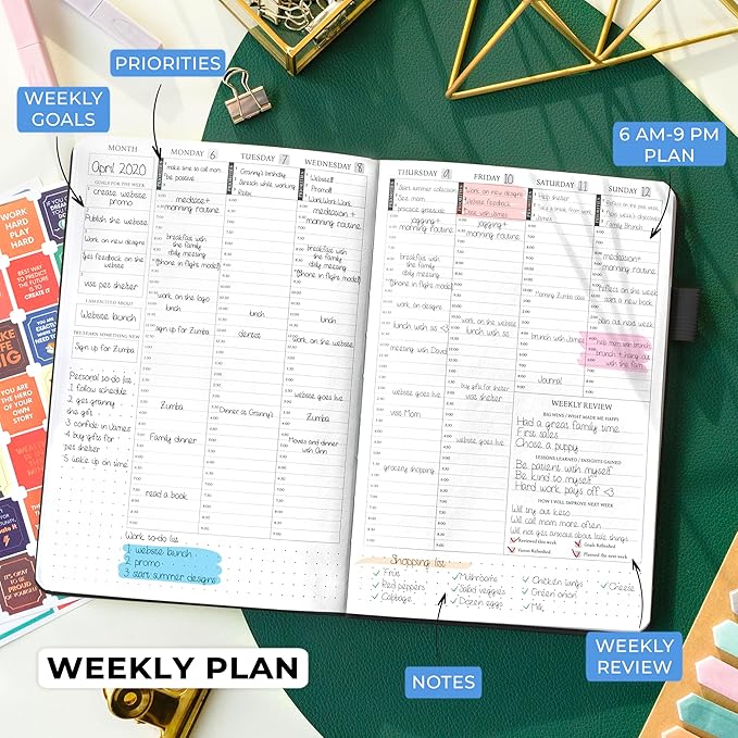 Legend Undated Hourly Planner – Hourly Day Planner with Time Slots – Weekly Time Management Organizer & Appointment Book, A5 Size (Black)