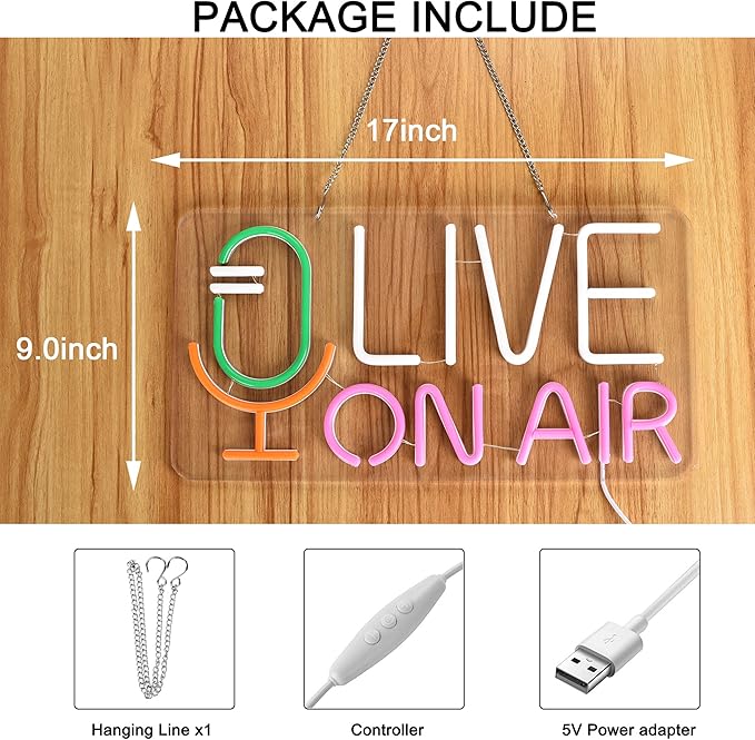 Live On Air Neon Sign for Wall Decor Recording Light Signs Dimmable LED Neon Light USB Powered Neon Art Decoration