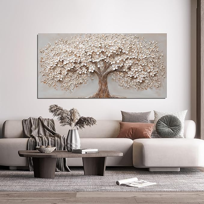 Canvas Wall Art Decor Botanical Wall Art Pictures for Living Room Canvas Art Wall Decor Tree of Life Wall Art Decor Modern Large White Wall Art Prints Artwork for Walls Bedroom Office Decor 24" X 48"