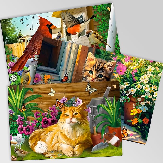 QUOKKA 13 Piece Dementia Activities for Adults - 3 Set Dementia Puzzles for Elderly - Large Piece Gifts Products for Seniors - Alzheimers Jigsaw Puzzle Games for Adults with Birds and Cats