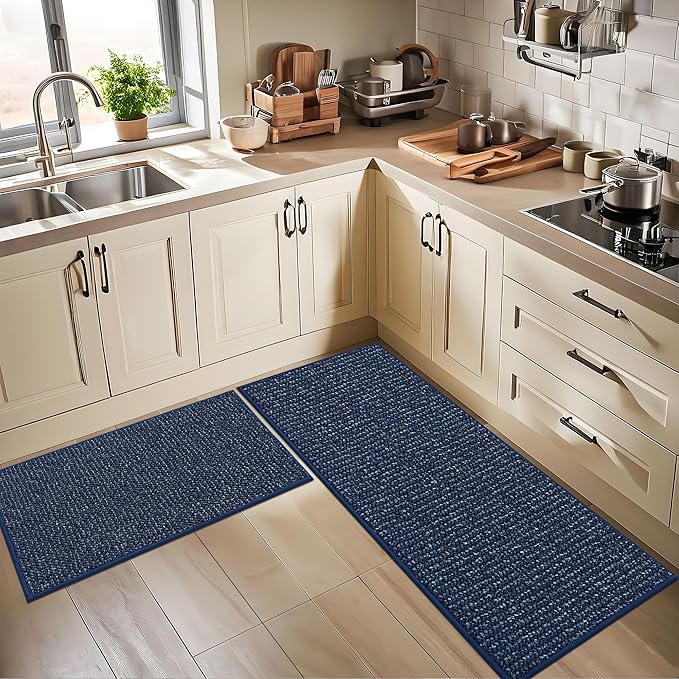 BEQHAUSE Kitchen Runner Rugs 24"x60", Non-Slip Kitchen Mats for Floor, Super Absorbent and Stain Resistant Kitchen Rug, Machine Washable Rugs for Kitchen, Hallway, Laundry & Sink, Blue