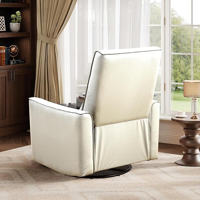 IDEALHOUSE Swivel Rocking Nursery Recliner Chair Rocker Recliner Glider Deep Seat PU Leather Sofa Chair with high Backrest for Nursery, Living Room, Bedroom & Home Movie Theater (Beige)
