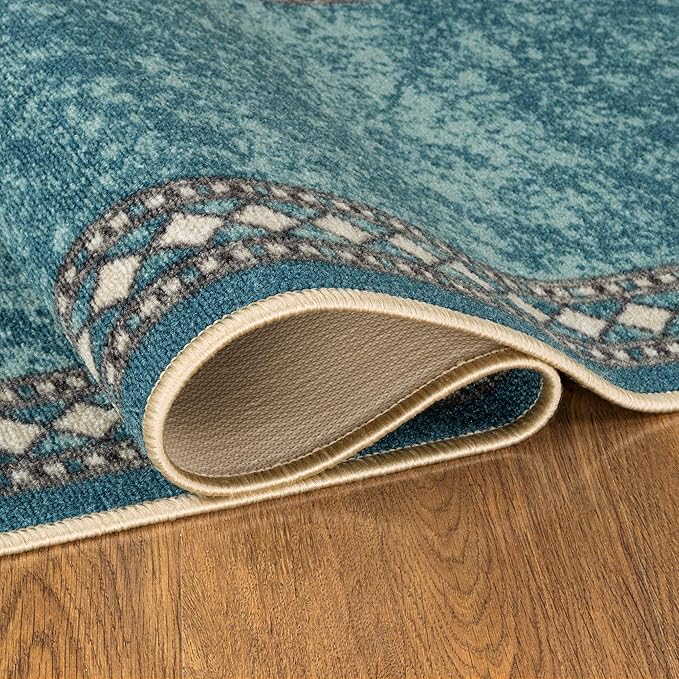 Antep Rugs Alfombras Modern Bordered 2x10 Non-Skid (Non-Slip) Low Profile Pile Rubber Backing Indoor Area Runner Rugs (Blue, 2' x 10')