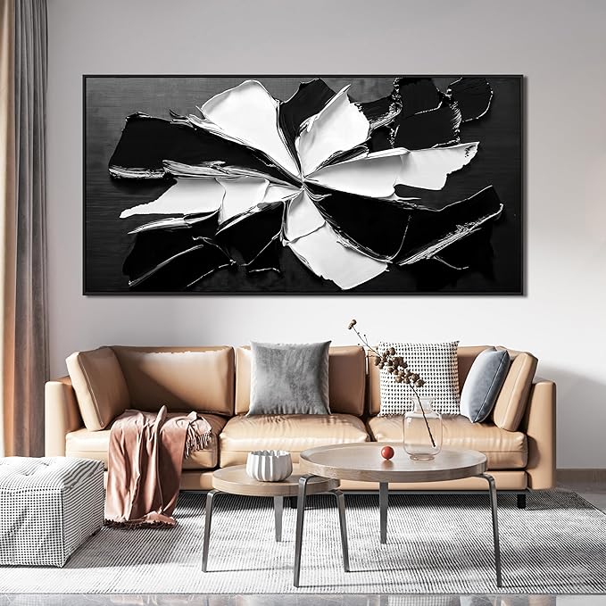 Abstract Wall Art Decor Modern Large Wall Art for Living Room Abstract Canvas Art Wall Decor Framed Oversized Black and White Wall Art Prints Flowers Artwork for Walls Office Home Decorations 29" X 58"