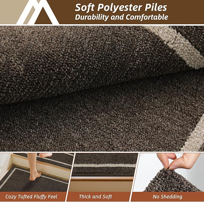 COSY HOMEER Stair Landing Rug 30x30 Inch, Non-Slip Square Landing Mat for Wood Steps Indoor, Washable Polyester with TPE Backing, Brown