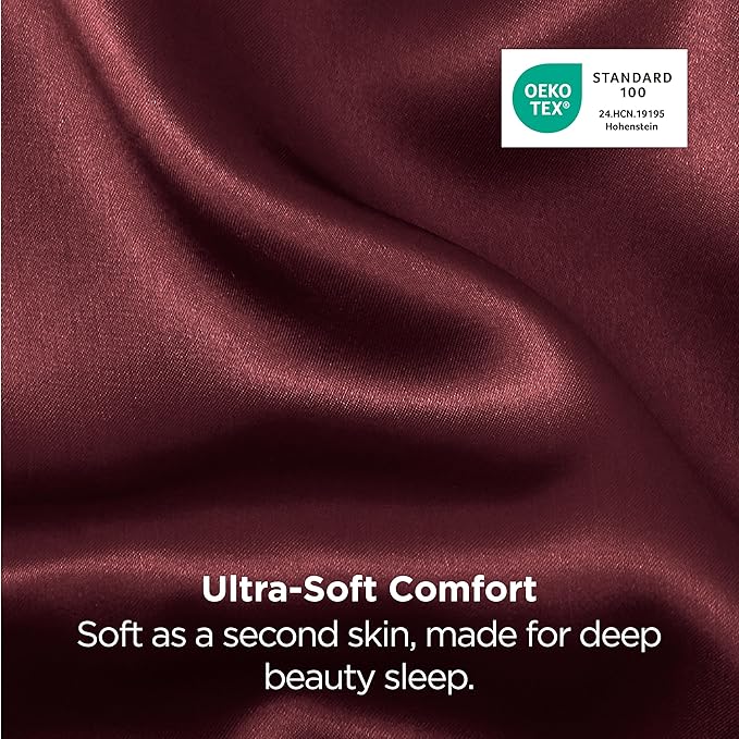 Bedsure Satin Pillowcases, Similar to Silk Pillow Cases Queen Size Set of 2, Burgundy Red Pillow Covers Case with Envelope Closure, Burgundy Home Decor Gifts for Women Men, 20x30 Inches, 2pcs