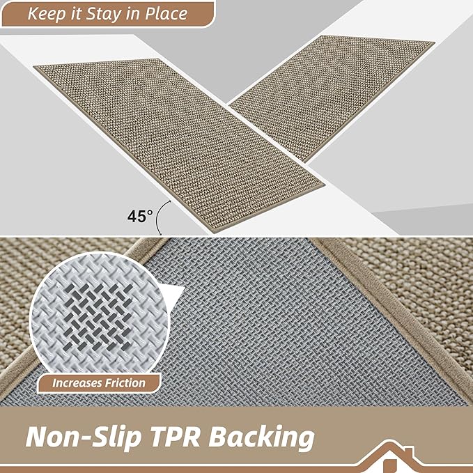 BEQHAUSE Dirt Trapper Door Mat 32" x 48", Non-Slip Washable Doormats Entrance Mat, Dirt Resistant and Absorbent Welcome Mat, Low Profile Floor Mats for Front Back Door and Entryway, Light Beige