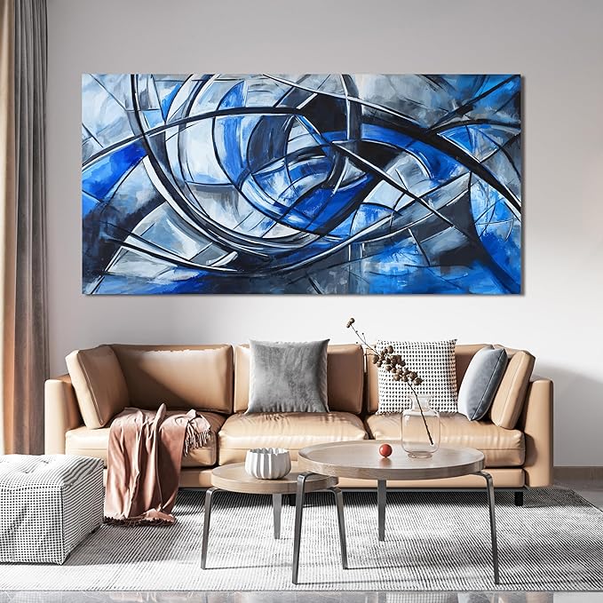 Abstract Wall Art Decor Modern Large Wall Art Pictures for Living Room Black and White Wall Art Decor Artwork for Walls Oversized Blue Wall Art Prints Canvas Art Wall Decor Home Office Decor 39" X 78"