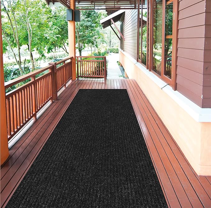 Ottomanson 2' x 10' Hallway Runner with Scraper Pile Extra Durable Non-Slip Rug Mat for Indoor & Outdoor Use - Ideal for Kitchen, Entryway, Patio & Garage - High-Traffic Carpet, Black