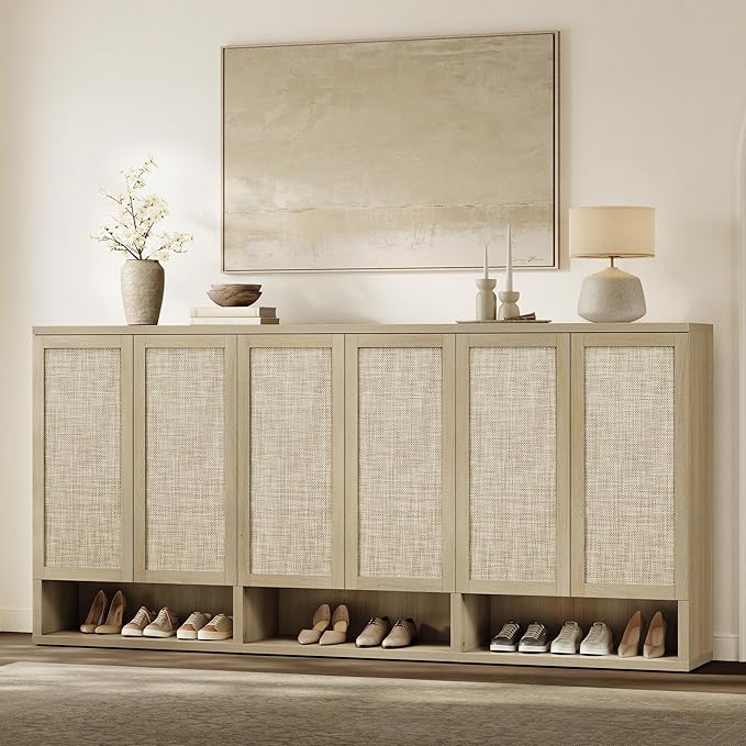 SICOTAS Rattan Shoe Storage Cabinet - Modular Shoe Cabinets with Door Tall Large Shoe Cabinet Storage for Entryway - 31.2" Wide Modular Cabinet for Hallway, Living Room
