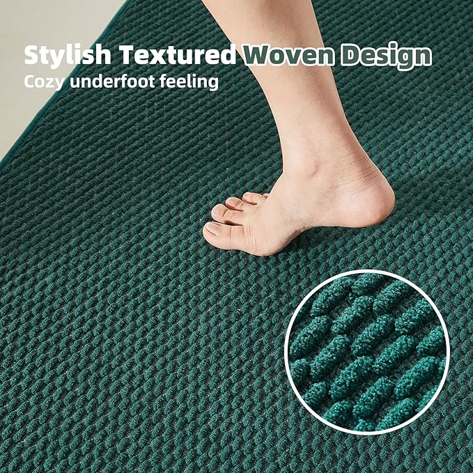 Bathroom Rugs Non Slip Washable, Super Absorbent Thin Bath Mat Quick Dry Low Pile Bathroom Rug, Dark Green 24"x36"