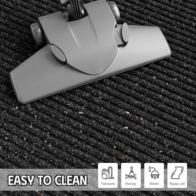 Front Door Mat 3' x 10', Heavy Duty Large Commercial Floor Mats, Non-Slip Low Profile Door Mat Outside Entrance, Absorbent & Resist Dirt, Easy Clean Welcome Entry Mat Indoor Outdoor Rug, Black