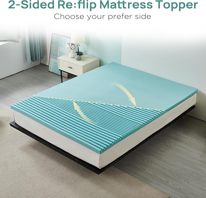 2 Inch Cooling Gel Memory Foam Mattress Topper Twin Size, 5-Zone Back Pain Relief College Dorm Mattress Topper, Orthopedic Pressure Relief Bed Topper, CertiPUR-US Certified