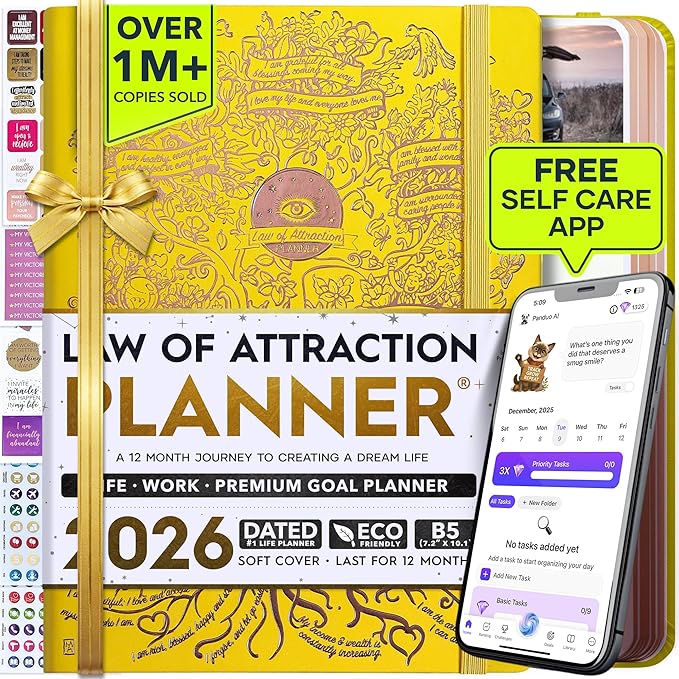Deluxe 2026 Planner Weekly and Monthly | Law of Attraction Planner with Productivity App | 12-Month for Productivity, Gratitude & Goal Setting | Includes Foldable Vision Board, Gift Box & Stickers