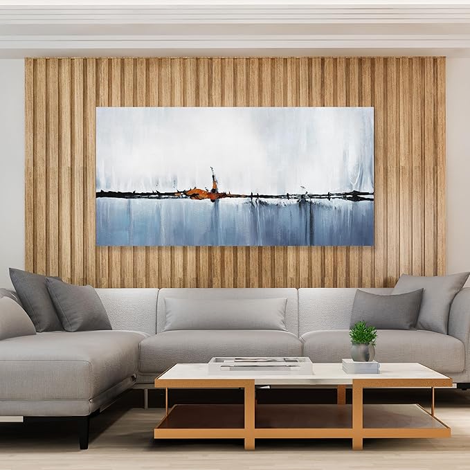 Abstract Wall Decor Modern Abstract Wall Art Blue and White Pictures Canvas Art Wall Decor Framed Artwork for Living Room Bedroom Dining Room Home Office Decor 29"x58"