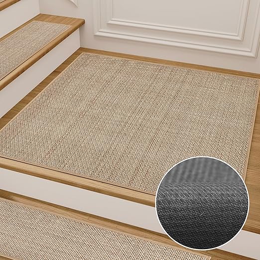 Comfortable Stair Landing Carpet Non Slip Breathable Chenille Rug for Wooden Steps Rubber Backing Landing Mat Covers Indoor Absorbent with Rubber Backing 30"X30" Beige