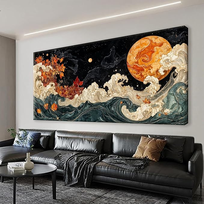 Suconvng Colorful Canvas Art Wall Decor Painting Picture Modern Boho Abstract Wall Art Prints Landscape Picture For Bedroom Bathroom Office Black Home Aesthetic Wall Decor 20" × 40" Ready To Hang