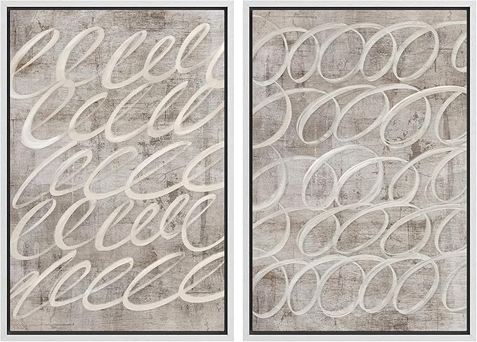 MUDECOR Framed Canvas Print Wall Art Vintage Mid-Century Swirl Abstract Shape Illustrations Modern Art Decorative Bohemian Colorful Chic for Living Room, Bedroom, Office - 24"x36"x2 White