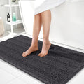 OLANLY Thick Bathroom Rugs 44x24, Extra Soft Absorbent Chenille Striped Bath Rugs, Rubber Backing, Machine Wash Dry, Bath Mats for Bathroom Floor, Tub and Shower, Home Decor Accessories, Dark Grey