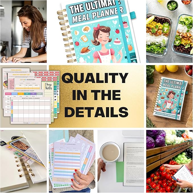 Life & Apples Meal Planner with Grocery List – Undated Weekly Menu & Meal Prep Notebook, Healthy Eating & Weight Loss Planner, 52-Week Spiral Bound Journal, What's Cooking