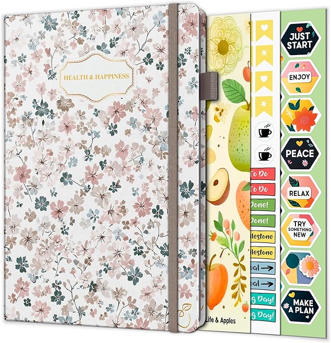 Life & Apples Daily Wellness Journal - Guided Journal & Planner for Wellbeing, Gratitude & Healthy Routines | Food & Fitness Journal, Habit Tracker, Weight Loss Diary | Undated A5 Bloom