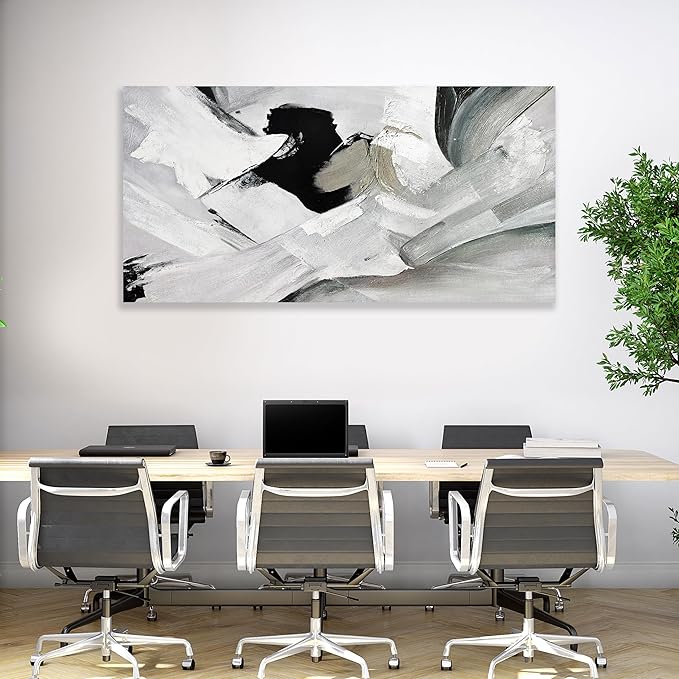 Abstract Wall Art Home Wall Decor Black White and Grey painting Abstract Canvas Art Framed Artwork Modern Home Wall Decor for Living Room Bedroom Office 29"x58"