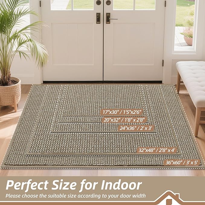 BEQHAUSE Dirt Trapper Door Mat 32" x 48", Non-Slip Washable Doormats Entrance Mat, Dirt Resistant and Absorbent Welcome Mat, Low Profile Floor Mats for Front Back Door and Entryway, Light Beige