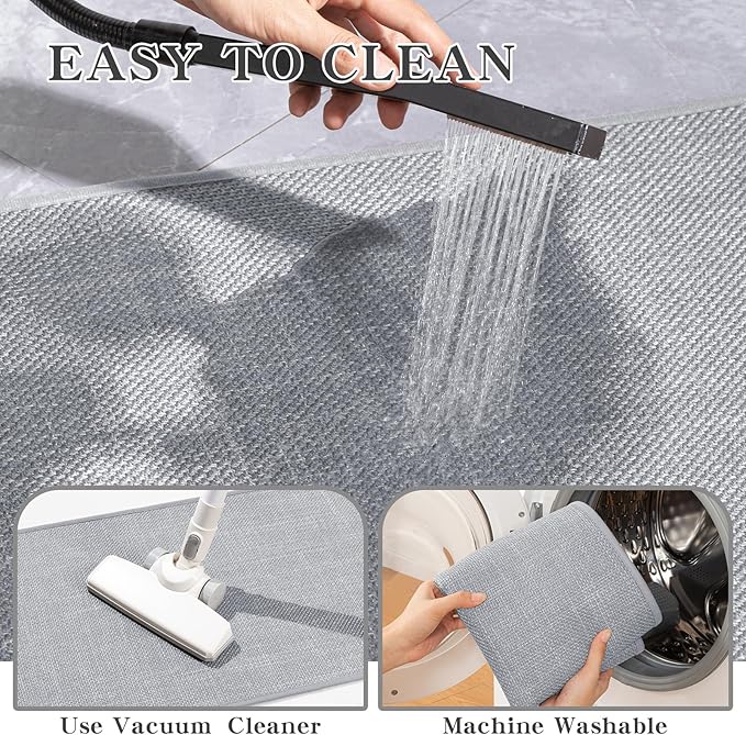 chakme Bathroom Rugs Mat 47x25, Ultra Thin Non Slip Bath Mat Large Quick Dry Absorbent Bath Mat for Bathroom Floor, (Light Grey, 47"x25")