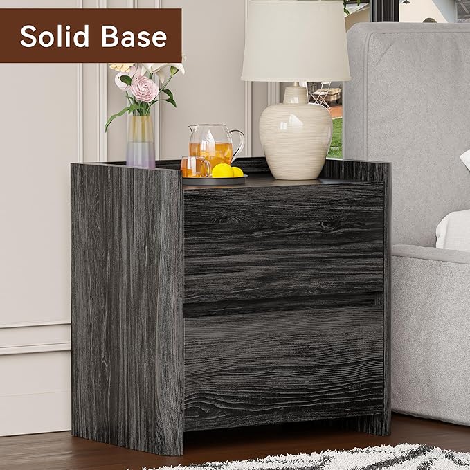 Nightstand with 2 Storage Drawer, Modern End Table for Bedroom with Cut-Out Handle, Large Night Stands for Bedroom, Home Office, Set of 1, Dark Grey
