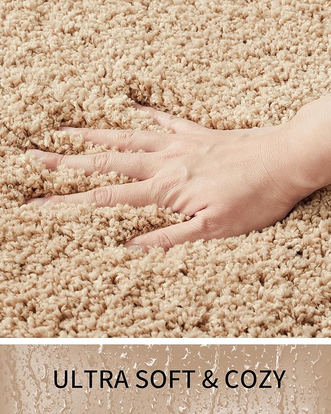 Bathroom Rugs 32x20, Ultra Thick Shaggy Soft Microfiber Absorbent Bath Rug, High Density Foam Latex Non Slip Backing, Machine Washable Bath Mats for Bathroom Floor & Sink, Beige