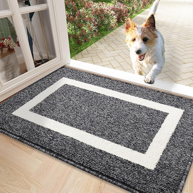 OLANLY Indoor Door Mat, 30x17, Non-Slip Absorbent Resist Dirt Entrance Mat, Washable Low-Profile Inside Entry Doormats for Entryway, Black