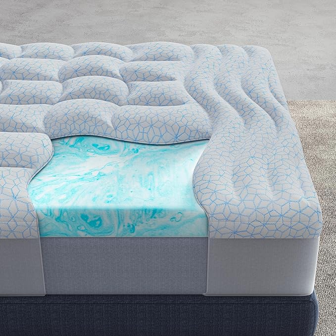 Dual Layer 4 Inch Cooling Memory Foam Mattress Topper Twin XL Size, 2 Inch Thick Soft Quilted Ice Silk Pillow Top Cover Plus 2 Inch Gel Memory Foam Mattress Pad for Back Pain Relief