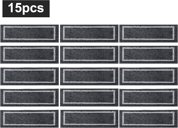 COSY HOMEER Soft Stair Treads 15pcs Non-Slip Carpet Mat 28inX9in Indoor Stair Runners for Wooden Steps, Stair Rugs for Kids and Dogs, 100% Polyester TPE Backing Black,Square
