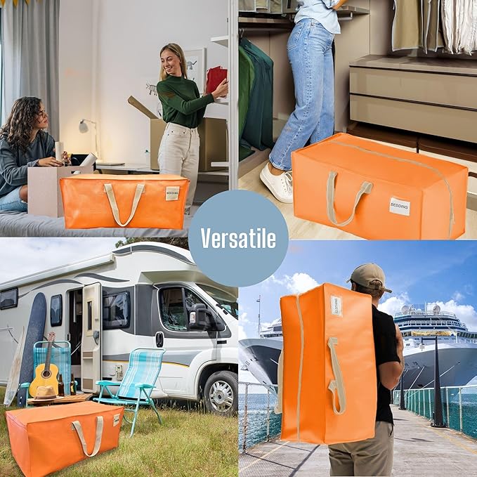 VENO 8 Pack Moving Bags w/Backpack Straps, Heavy Duty, Moving Boxes Alternative, Packing Supplies, Large Storage Totes for Dorm Room Essentials with Zipper (Seasonal Autumn Orange, 8 Pack)