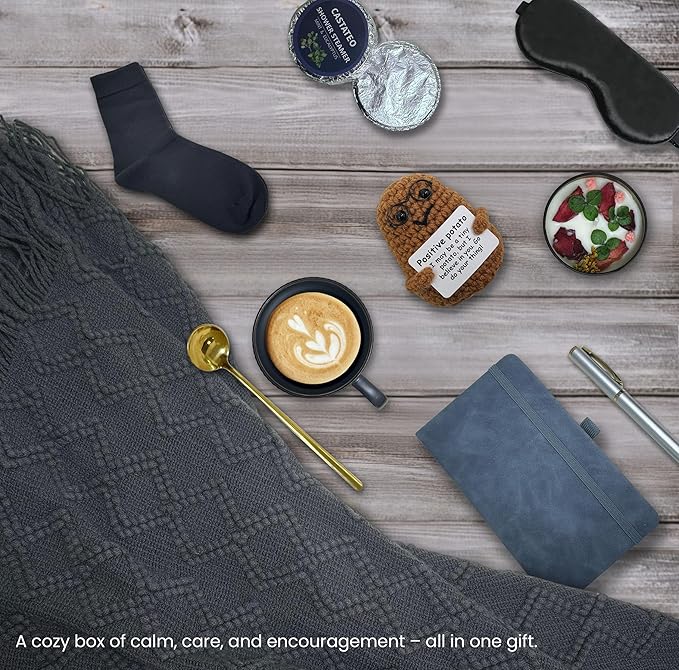 Get Well Soon Gift Baskets for Men&Women- Self Care Package/Brithday - After Surgery, Sympathy Gifts for Loss of Loved One, Thinking of You/ Grief /Bereavement /Miscarriage Gifts (Grey & Navy Blue)