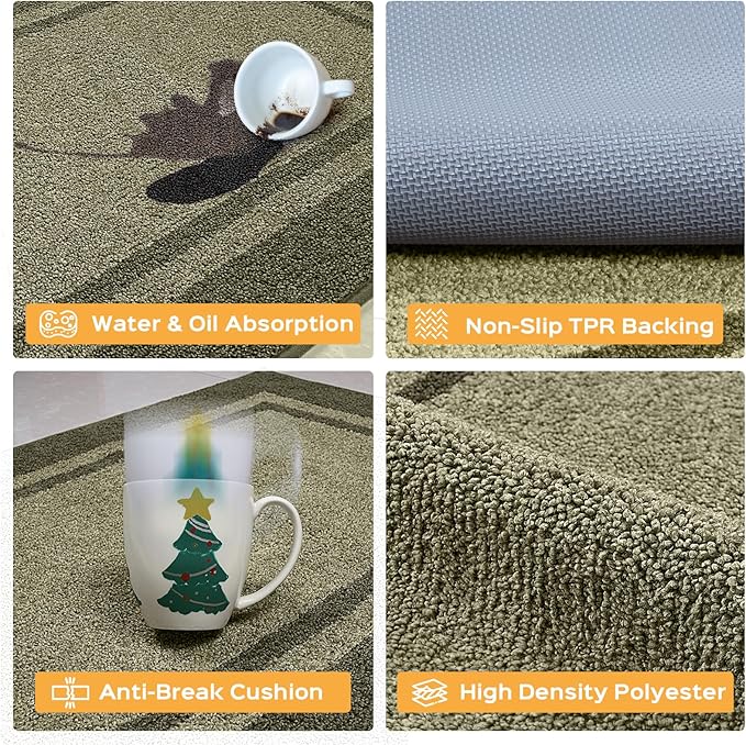 Kitchen Rugs 24" x 70", Non-Slip Machine Washable Kitchen Runner Rugs Floor Mats, Absorbent Comfort Standing Mats for Kitchen, Sink, Laundry and Hallway, Rolled Packaging, Budding Green & Sage Green