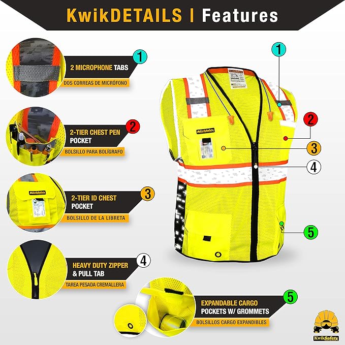 KwikSafety - BIG KAHUNA DIGITAL Safety Vest [LIMITED EDITION] Class 2 ANSI OSHA Reflective Hi Vis Heavy Duty Surveyor Construction Industrial Work Gear/Yellow 4XL