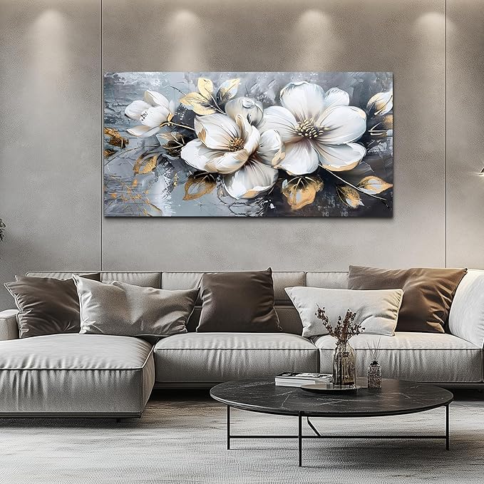 KELIYUAN Canvas Wall Decor For Bedroom Wall Art For Living Room Office Decorations White Flowers Wall Paintings Abstract Pictures Modern Artwork Posters kitchen Home Decor Aesthetic 20"x40"