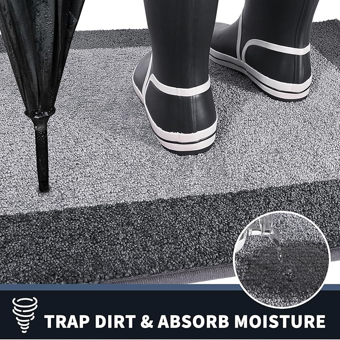PURRUGS Dirt Trapping Door Mat 32" x 48", Non-Slip/Skid Machine Washable Entryway Rug, Shoes Scraper, Throw Rug, Super Absorbent Area Rug for Muddy Wet Shoes and Paws, Light Grey & Grey