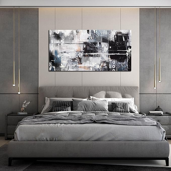 Abstract Wall Art for Living Room Large Size - Black and White Canvas Wall Art for Office - Modern Art Wall Decor for Bedroom Size 29" x 59"