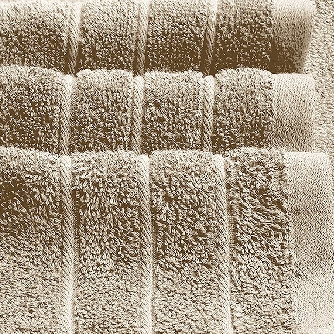 Tens Towels Pack of 8 Towels Set, 2 Extra Large Bath, 2 Hand, 4 Washcloths, 100% Cotton, Lighter Weight, Quicker to Dry, Super Absorbent, Perfect for Bathroom, Beige