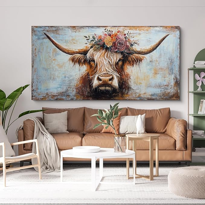 Canvas Wall Art Decor Canvas Art Wall Decor Oversized Wall Art Picutures for Living Room Highland Cow Wall Art Prints Large Vintage Wall Art Decor Artwork for Walls Home Bedroom Office Decorations 35" X 70"