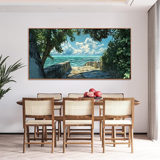 Canvas Wall Art Decor Wall Pictures for Living Room Artwork for Walls Large Landscape Natural Wall Art Decorations Framed Green Coastal Wall Art Prints Seaside Path Home Office Decor 29" x 58"